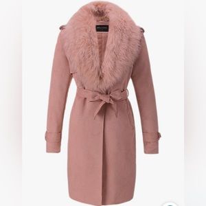 Bellivera Faux Leather Trench Fleece-Lined Mid-length Jacket w Detachable Collar